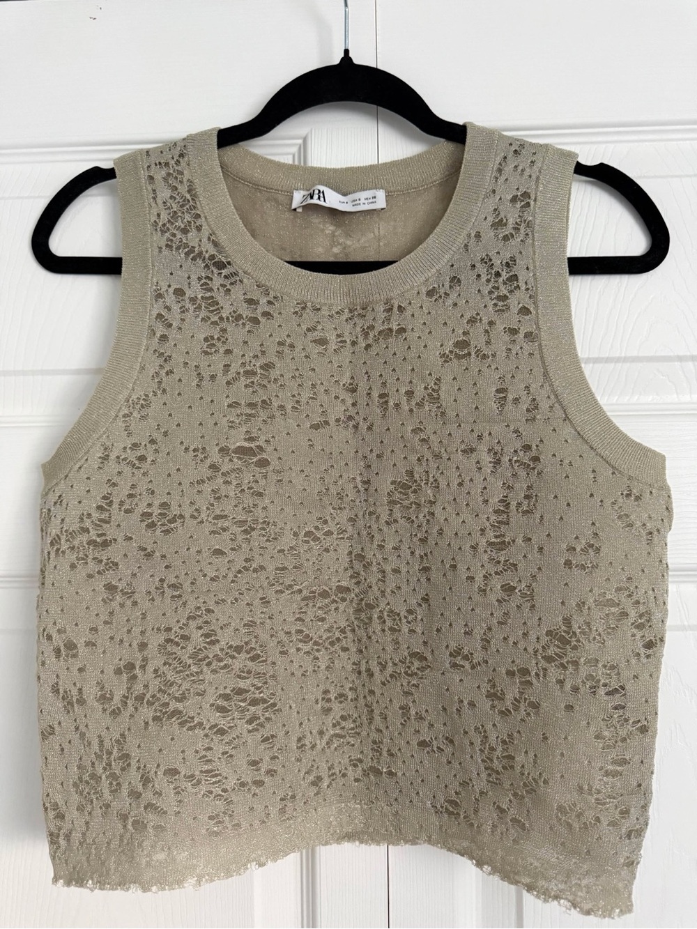 ZARA Jacquard Knit Metallic Silver Thread Sleeveless Top Size S
